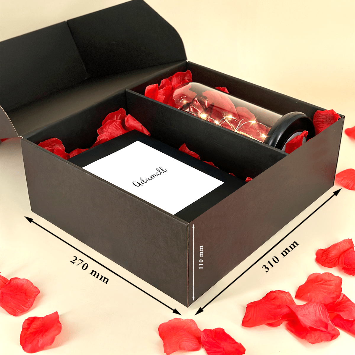 Przyjaciółka z wyboru druk na szkle + czerwona wieczna róża box 2 w 1 - zestaw prezentowy box, spersonalizowany prezent dla siostry - idamell.com