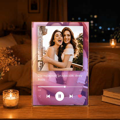 Przyjaciółki Spotify z kolorowym tłem - Druk na szkle, spersonalizowany prezent dla przyjaciółki - idamell.com