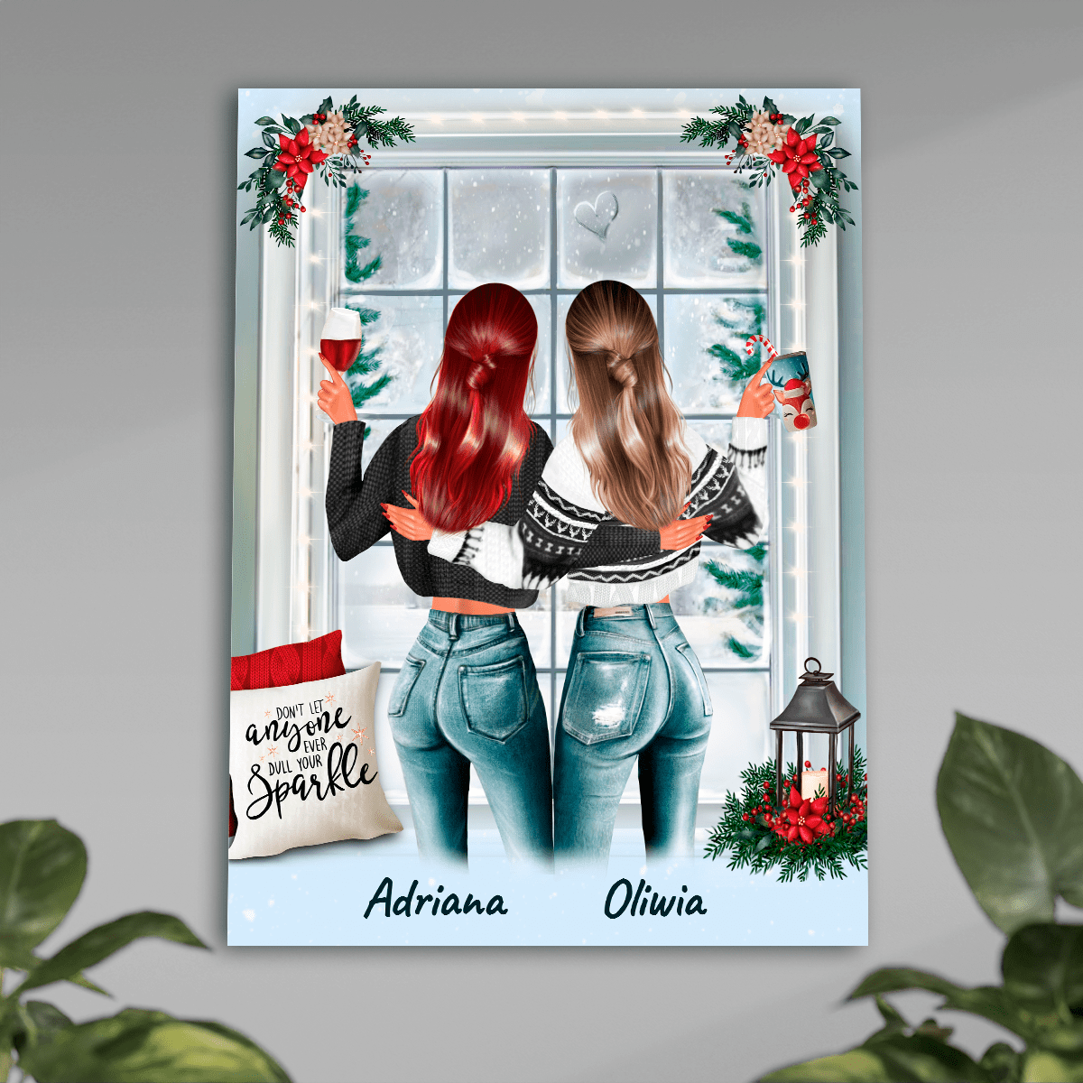 Przyjaciółki w święta Clipart - plakat, spersonalizowany prezent dla przyjaciółki - idamell.com