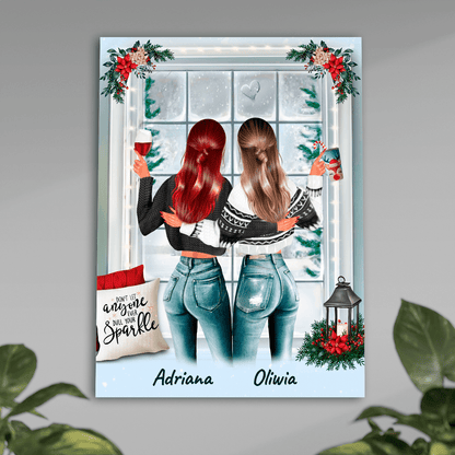 Przyjaciółki w święta Clipart - plakat, spersonalizowany prezent dla przyjaciółki - idamell.com
