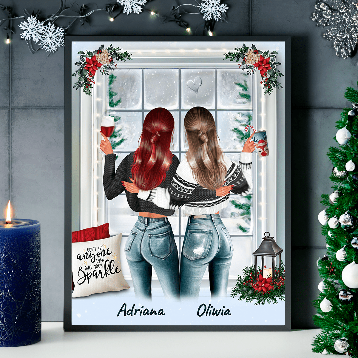 Przyjaciółki w święta Clipart - plakat, spersonalizowany prezent dla przyjaciółki - idamell.com