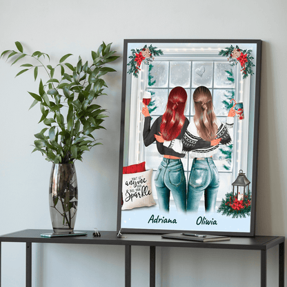 Przyjaciółki w święta Clipart - plakat, spersonalizowany prezent dla przyjaciółki - idamell.com