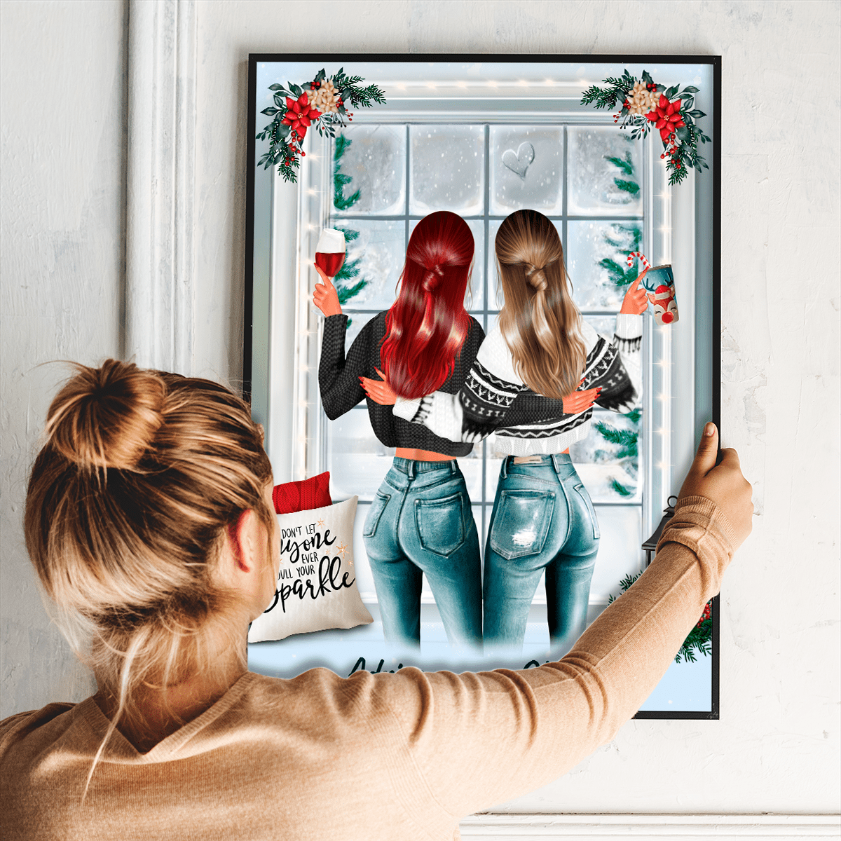 Przyjaciółki w święta Clipart - plakat, spersonalizowany prezent dla przyjaciółki - idamell.com