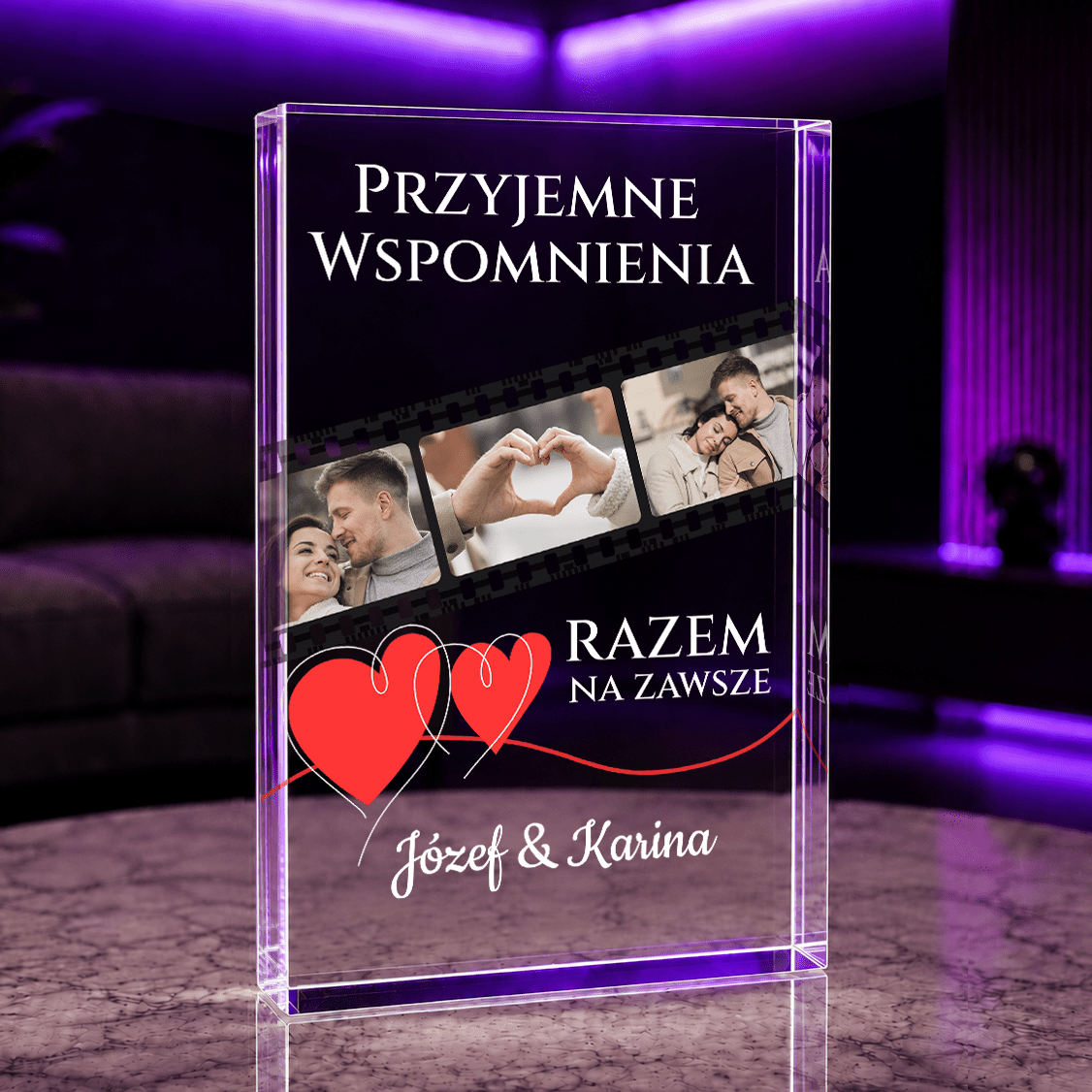 Przyjemne wspomnienia - Druk na szkle, spersonalizowany prezent dla pary - idamell.com