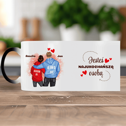 Queen & King - 1x Kubek magiczny z nadrukiem, spersonalizowany prezent dla pary - idamell.com
