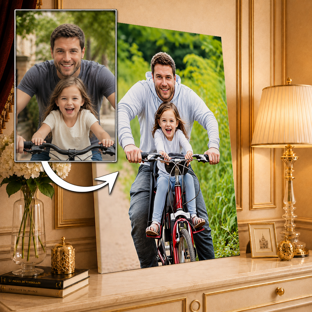 Realistyczny portret z tatą - druk na płótnie, spersonalizowany prezent dla taty - idamell.com