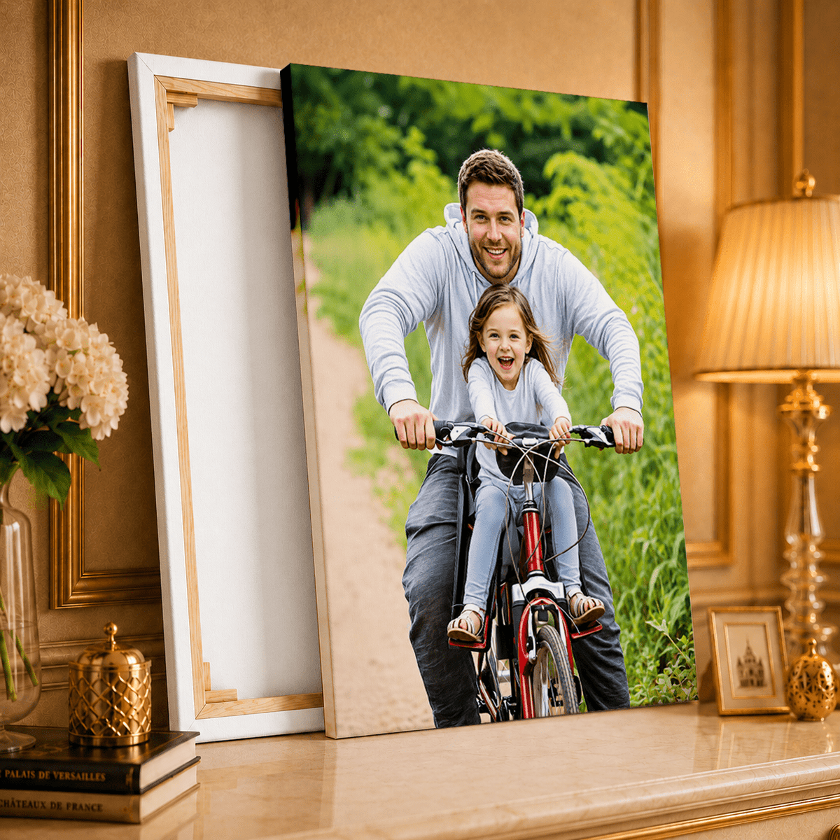 Realistyczny portret z tatą - druk na płótnie, spersonalizowany prezent dla taty - idamell.com