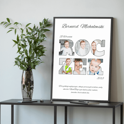 Roczek dziecka - plakat, spersonalizowany prezent dla dziecka - idamell.com