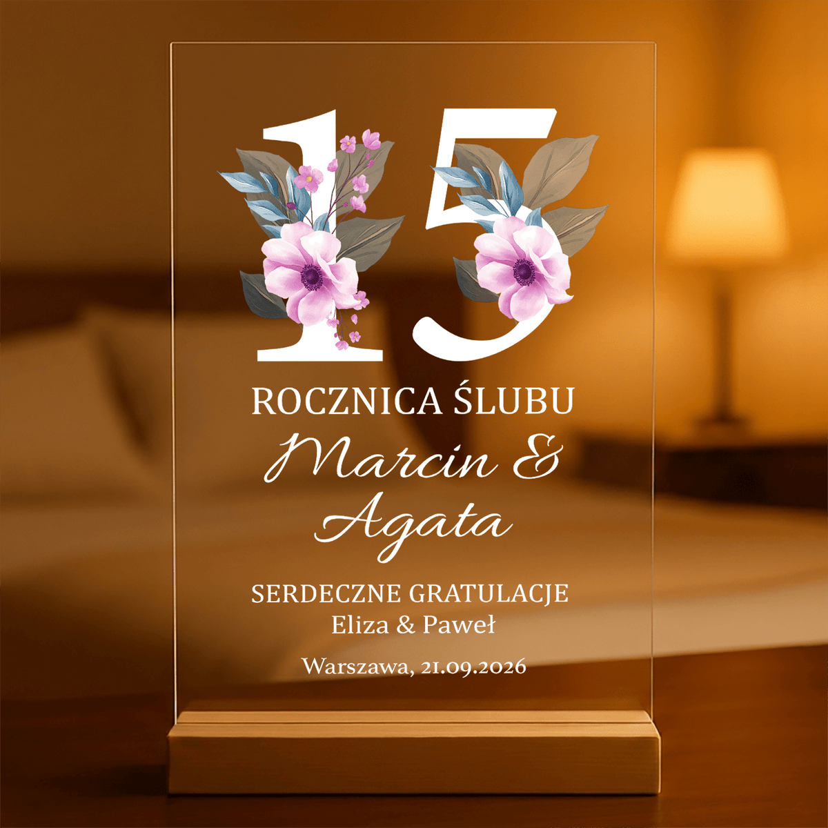 Rocznica ślubu - Druk na szkle, spersonalizowany prezent dla pary - idamell.com