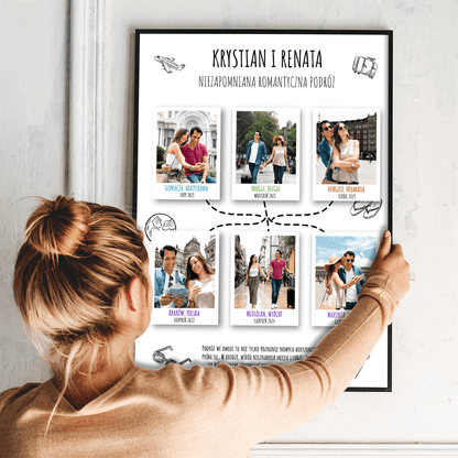 Romantyczna podróż - plakat, spersonalizowany prezent dla podróżnika - idamell.com