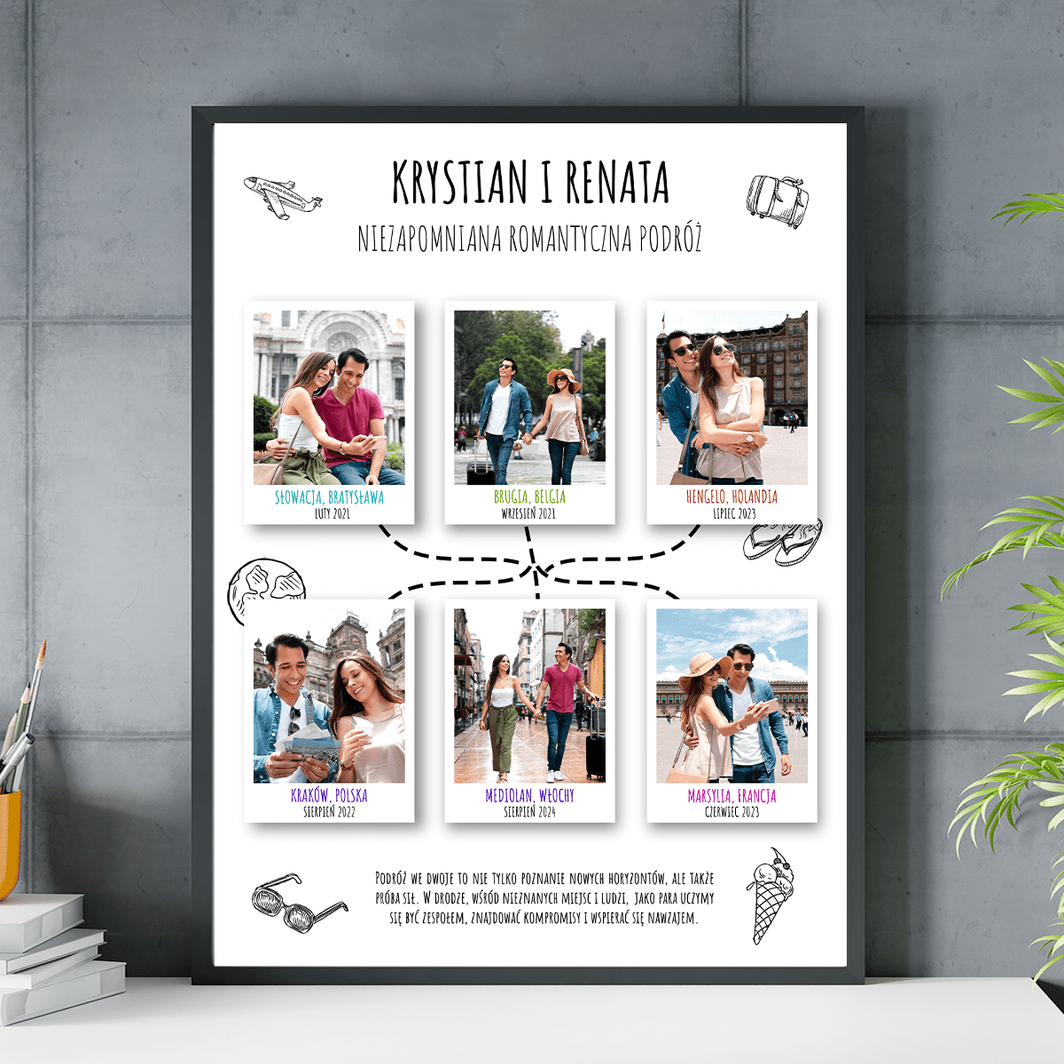 Romantyczna podróż - plakat, spersonalizowany prezent dla podróżnika - idamell.com