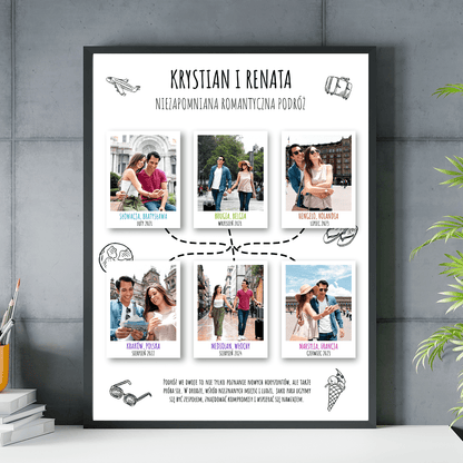 Romantyczna podróż - plakat, spersonalizowany prezent dla podróżnika - idamell.com