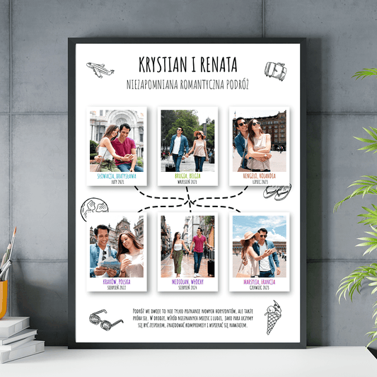 Romantyczna podróż - plakat, spersonalizowany prezent dla podróżnika - idamell.com