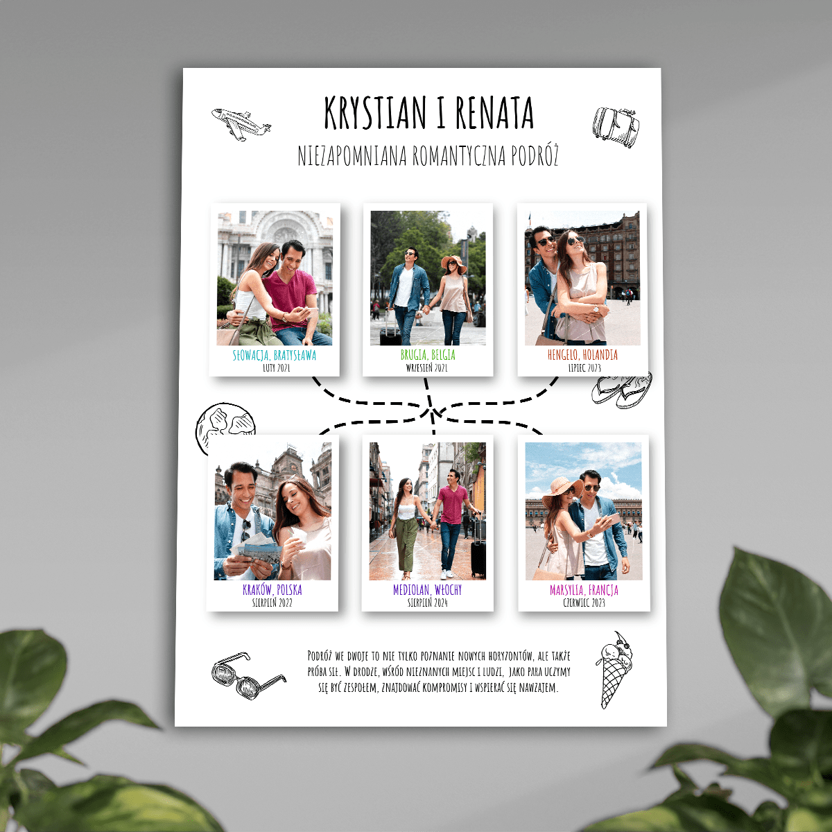Romantyczna podróż - plakat, spersonalizowany prezent dla podróżnika - idamell.com