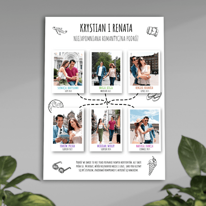 Romantyczna podróż - plakat, spersonalizowany prezent dla podróżnika - idamell.com
