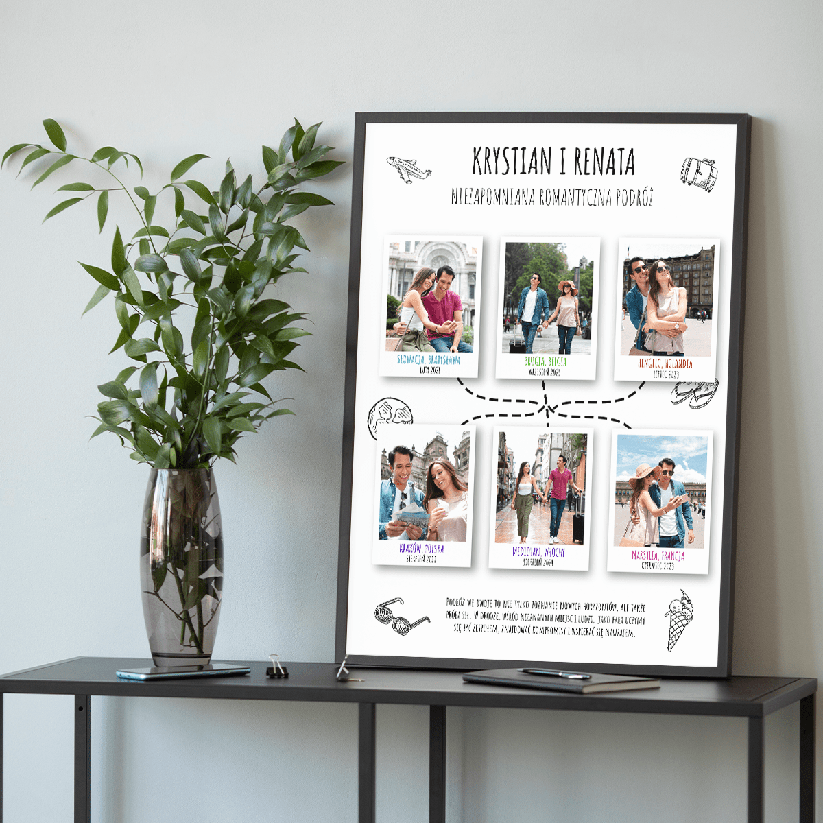 Romantyczna podróż - plakat, spersonalizowany prezent dla podróżnika - idamell.com