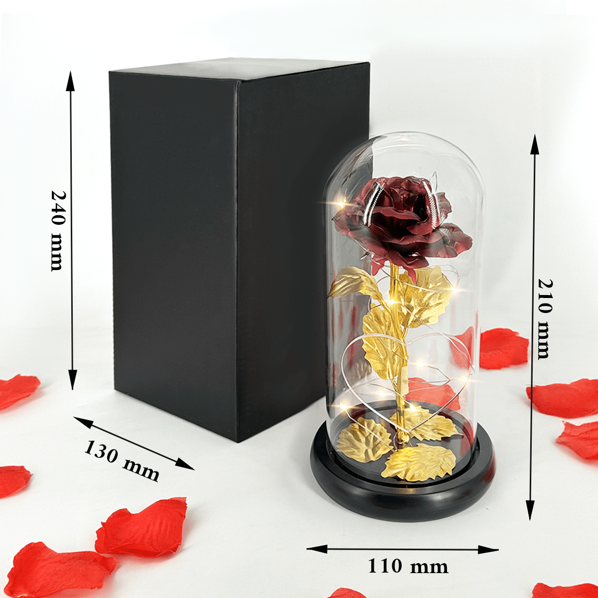 Róża wieczna LED w szkle + spersonalizowane serce NAJLEPSZA MAMA - idamell.com