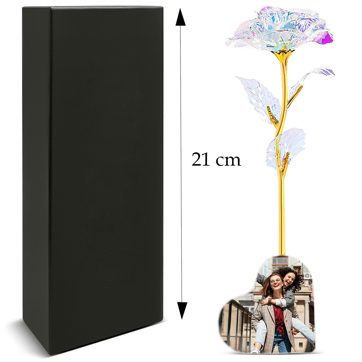 Róża wieczna tęczowa LED ze spersonalizowanym nadrukiem PRZYJACIÓŁKA - idamell.com