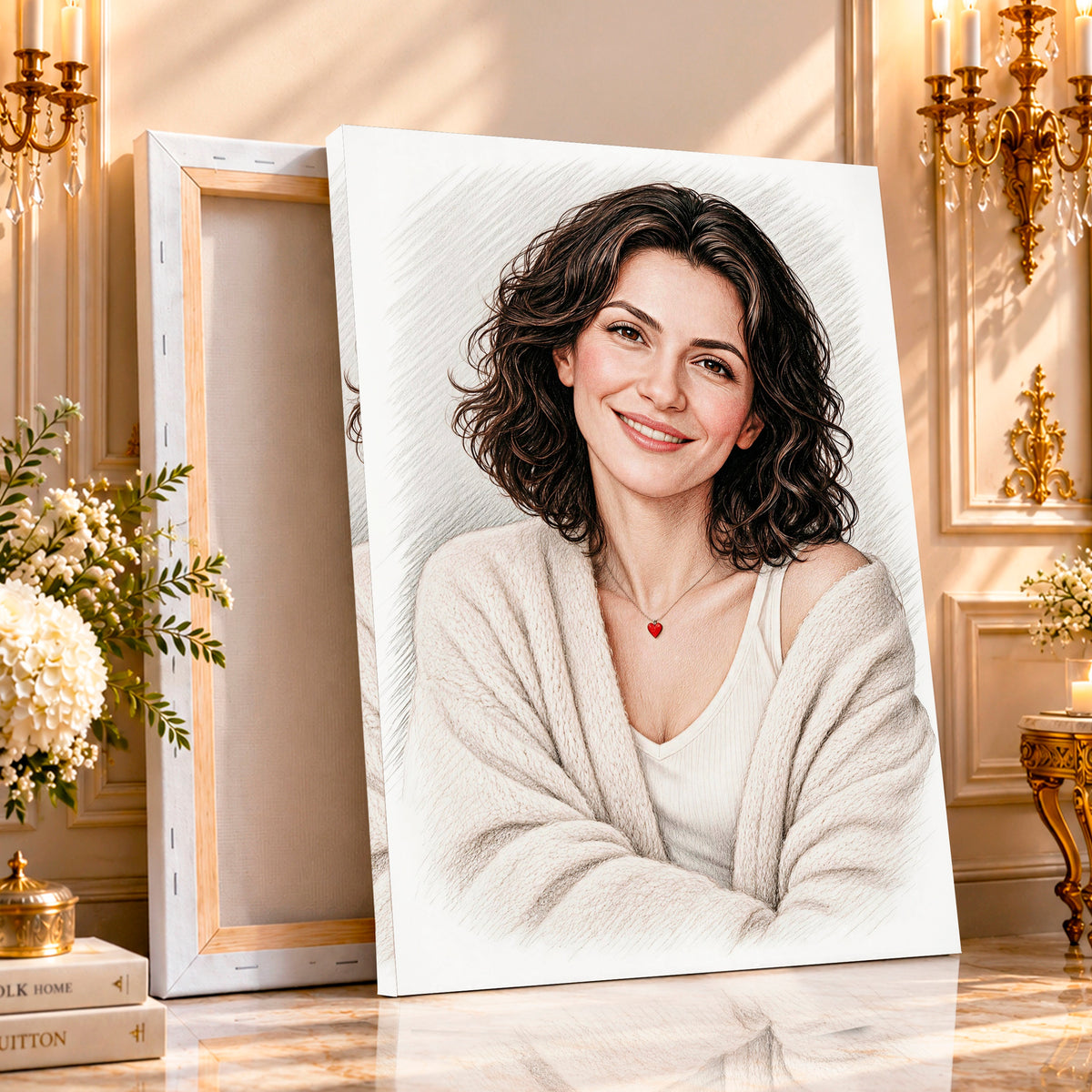 Portret ze zdjęcia na płótnie Rysunkowy portret — prezent dla mamy