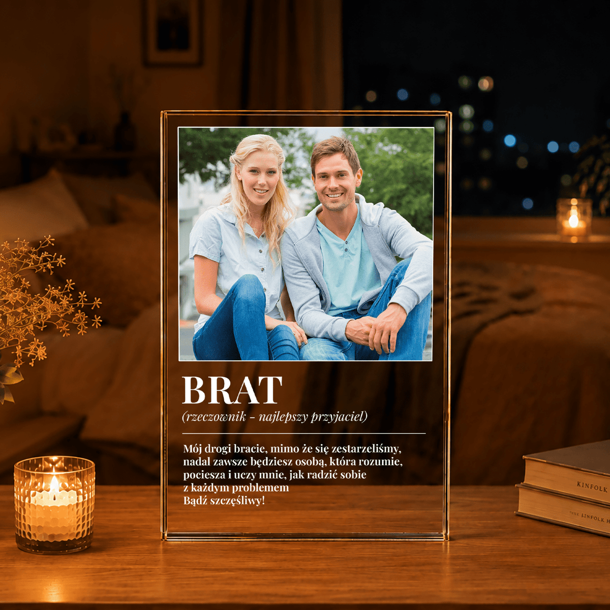 Rzeczownik BRAT - Druk na szkle, spersonalizowany prezent dla brata - idamell.com