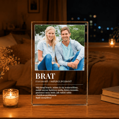 Rzeczownik BRAT - Druk na szkle, spersonalizowany prezent dla brata - idamell.com