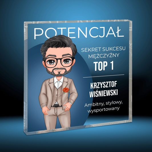 Sekret sukcesu mężczyzny Clipart - Druk na kwadratowym szkle, spersonalizowany prezent dla niego - idamell.com