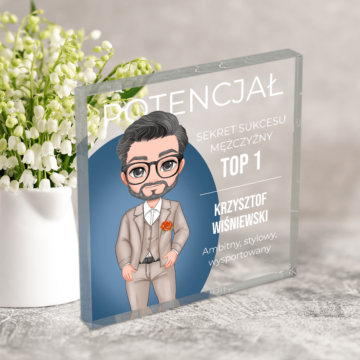 Sekret sukcesu mężczyzny Clipart - Druk na kwadratowym szkle, spersonalizowany prezent dla niego - idamell.com