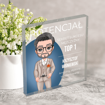 Sekret sukcesu mężczyzny Clipart - Druk na kwadratowym szkle, spersonalizowany prezent dla niego - idamell.com
