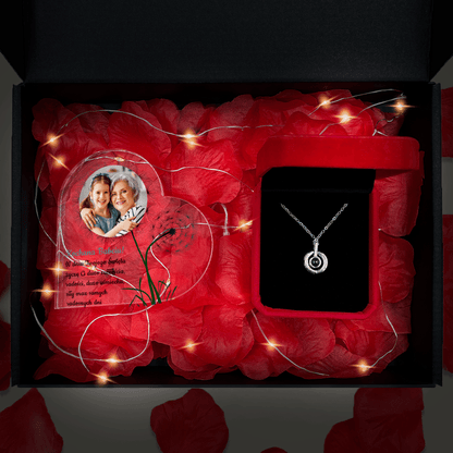 Serce akrylowe UKOCHANA BABCIA + wisiorek Box 2 w 1 - zestaw prezentowy, spersonalizowany prezent dla babci - idamell.com