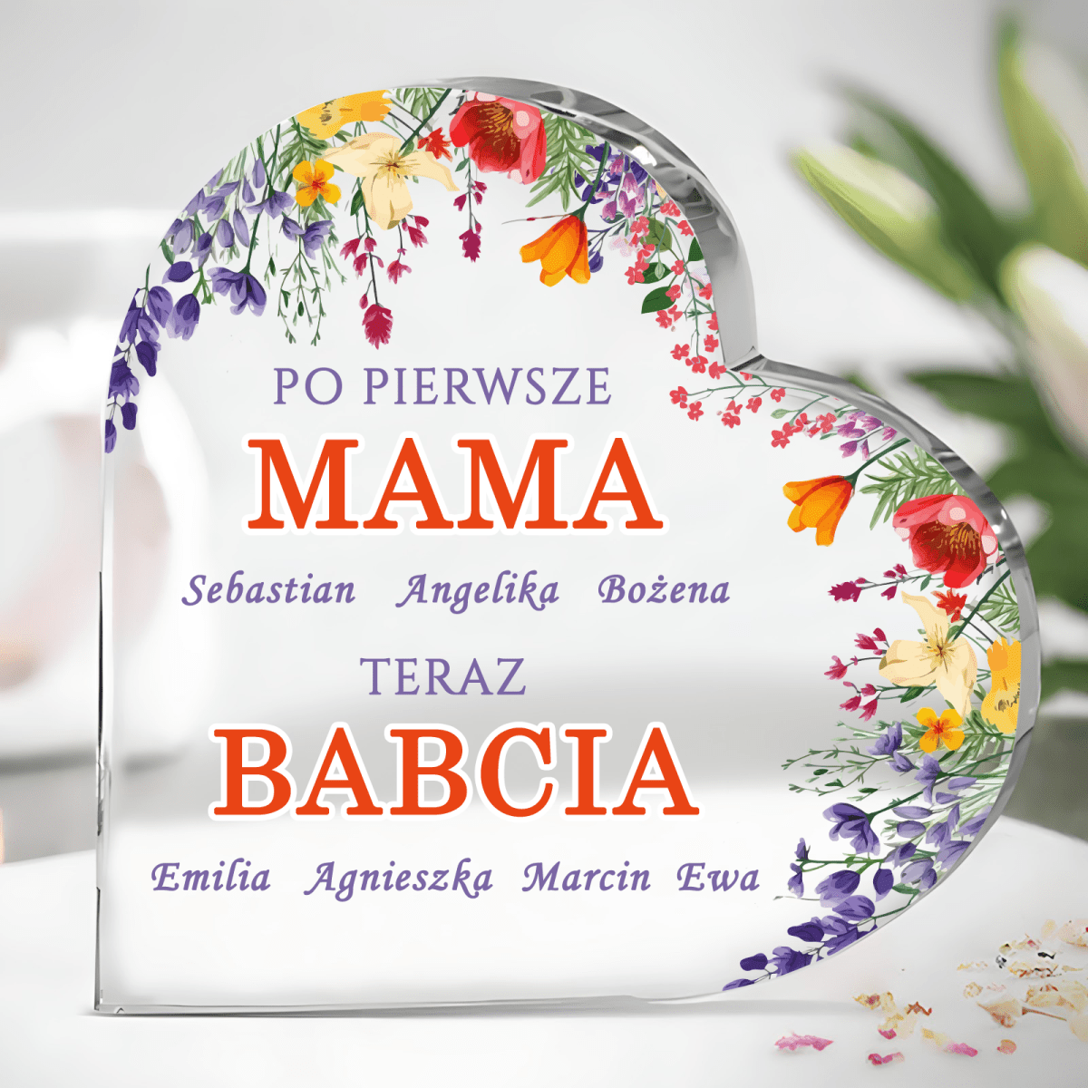 Serce Mama/Babcia - Szklane serce, spersonalizowany prezent dla babci - idamell.com