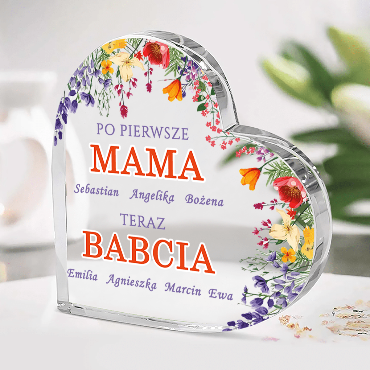 Serce Mama/Babcia - Szklane serce, spersonalizowany prezent dla babci - idamell.com