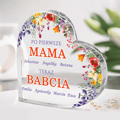 Serce Mama/Babcia - Szklane serce, spersonalizowany prezent dla babci - idamell.com