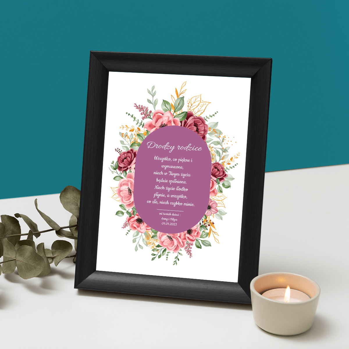 Serdeczne życzenia dla rodziców - Druk na szkle, spersonalizowany prezent dla rodziców - idamell.com