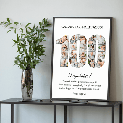 Setne urodziny - plakat, spersonalizowany prezent dla babci - idamell.com
