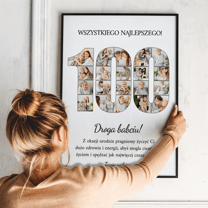 Setne urodziny - plakat, spersonalizowany prezent dla babci - idamell.com