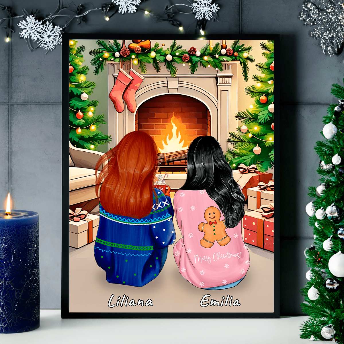 Siostry w Święta Clipart - plakat, spersonalizowany prezent dla siostry - idamell.com
