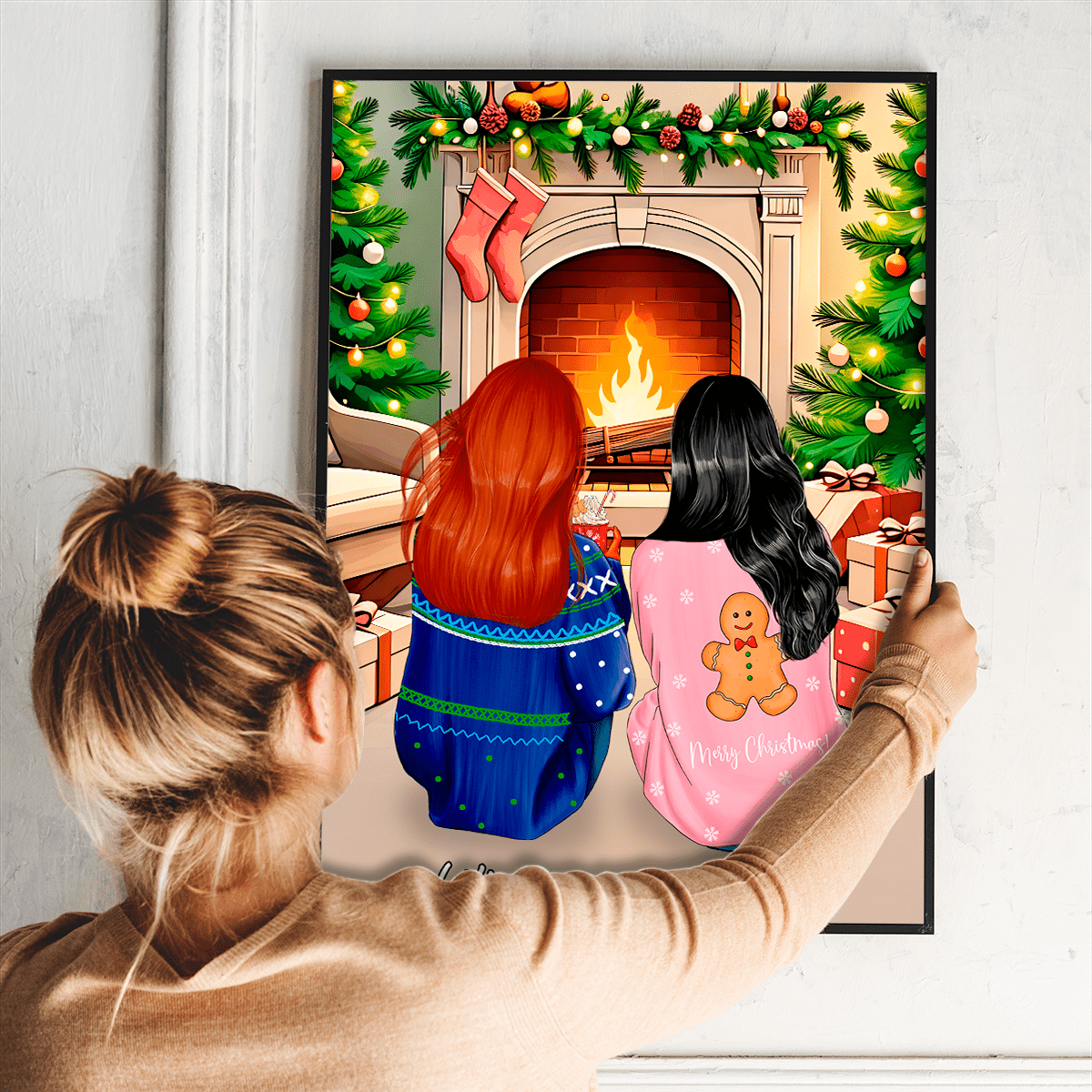 Siostry w Święta Clipart - plakat, spersonalizowany prezent dla siostry - idamell.com