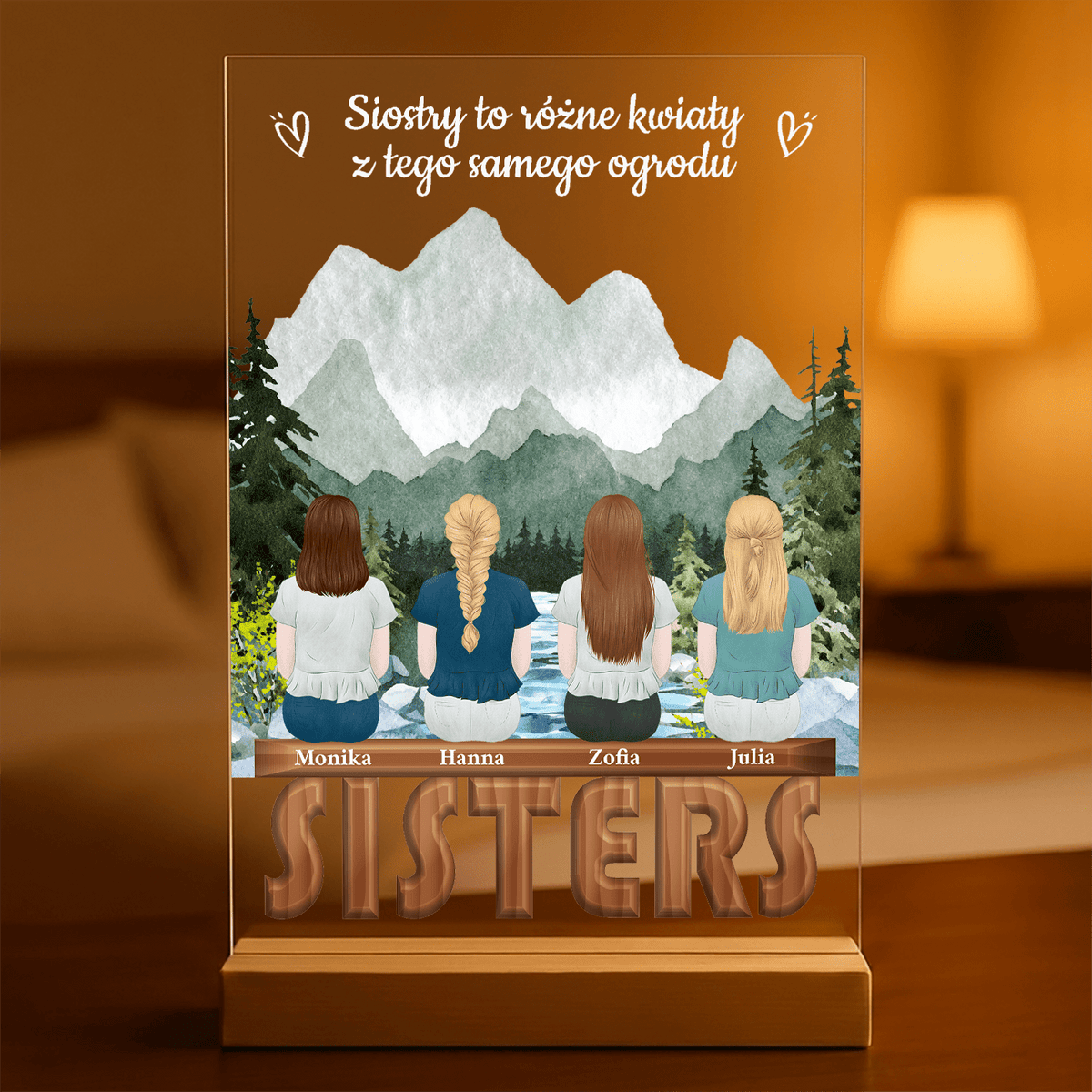 Sisters góry - Druk na szkle, spersonalizowany prezent dla siostry - idamell.com
