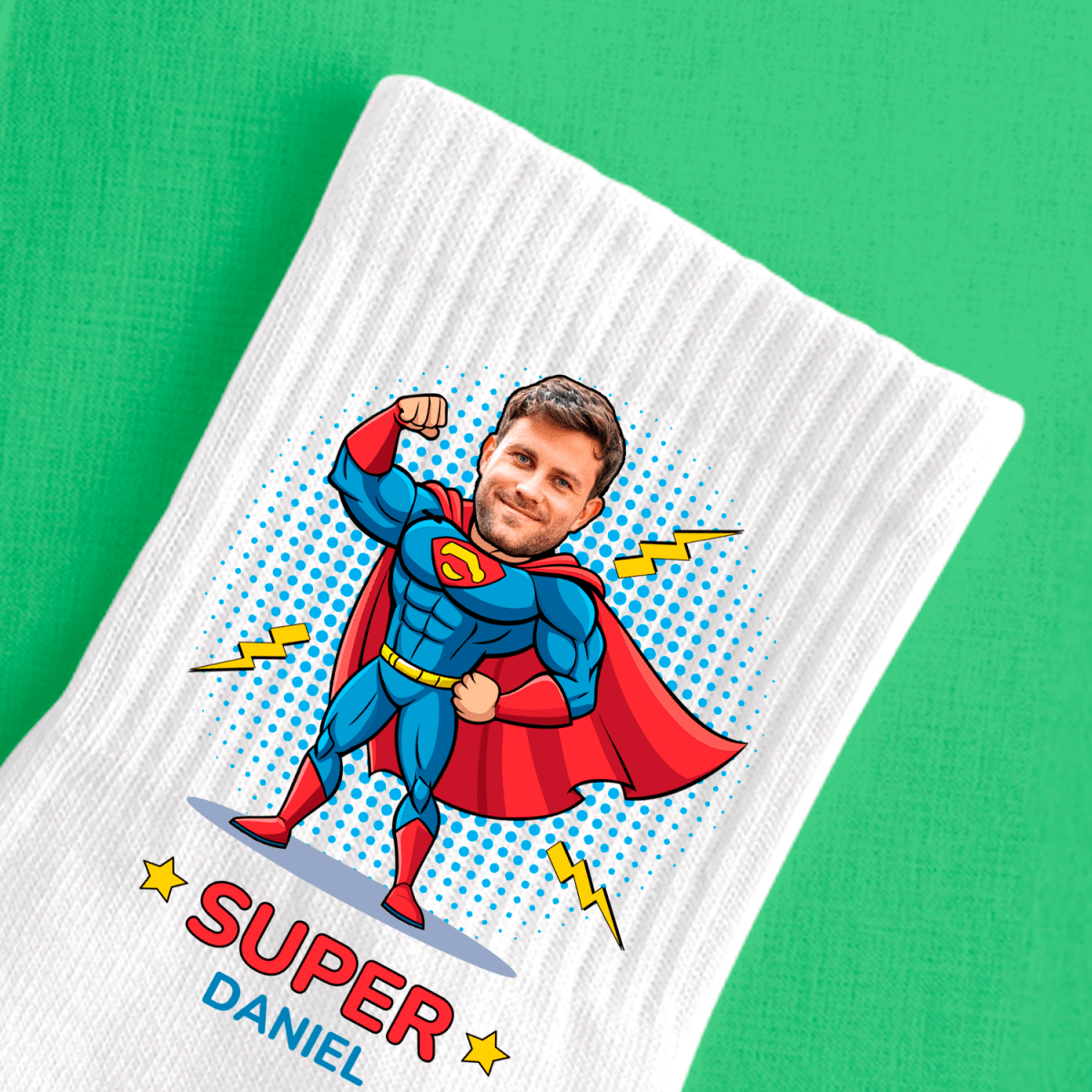 Skarpetki z nadrukiem SUPERBOHATER - spersonalizowany prezent dla niego - idamell.com