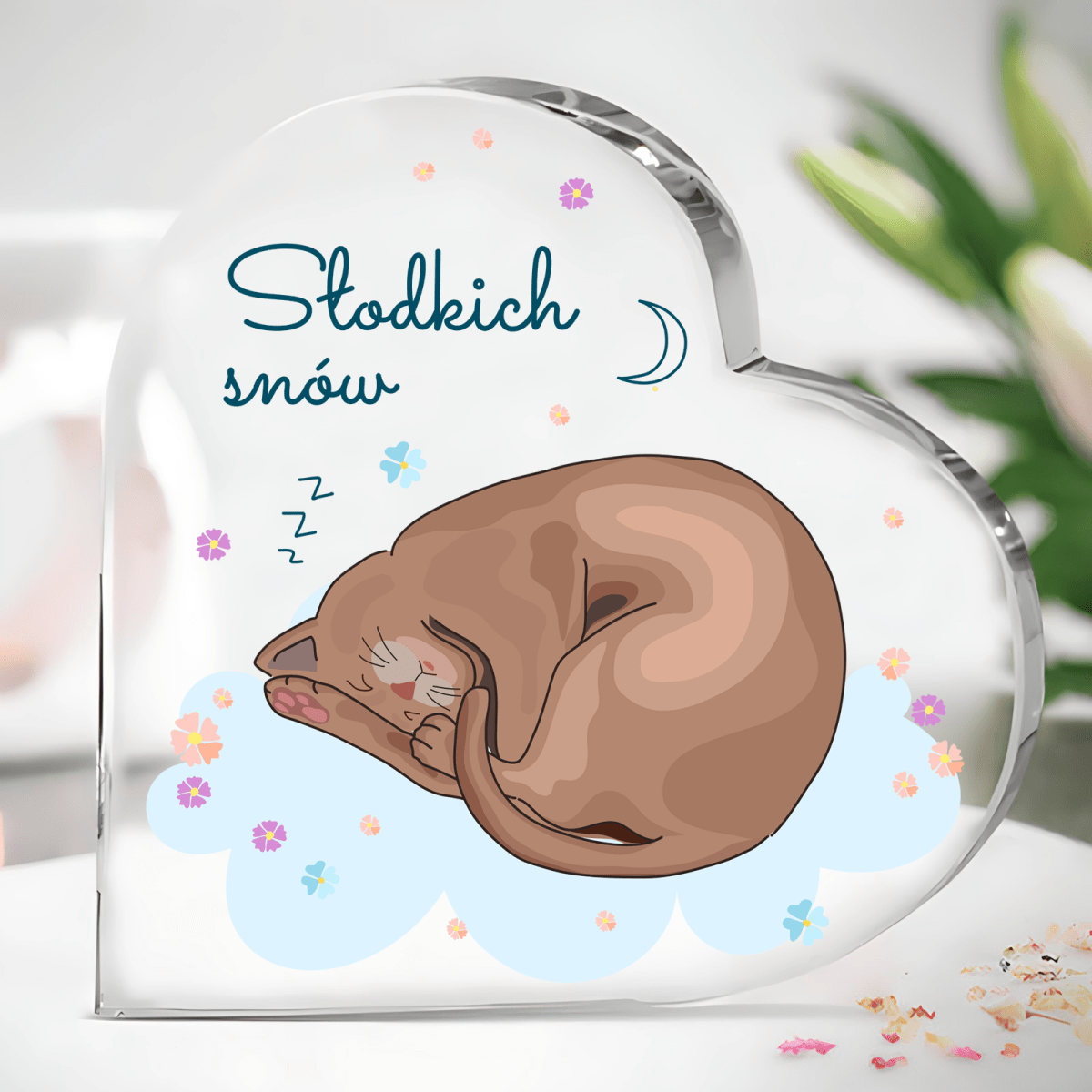 Słodkich snów - Szklane serce, spersonalizowany prezent - idamell.com