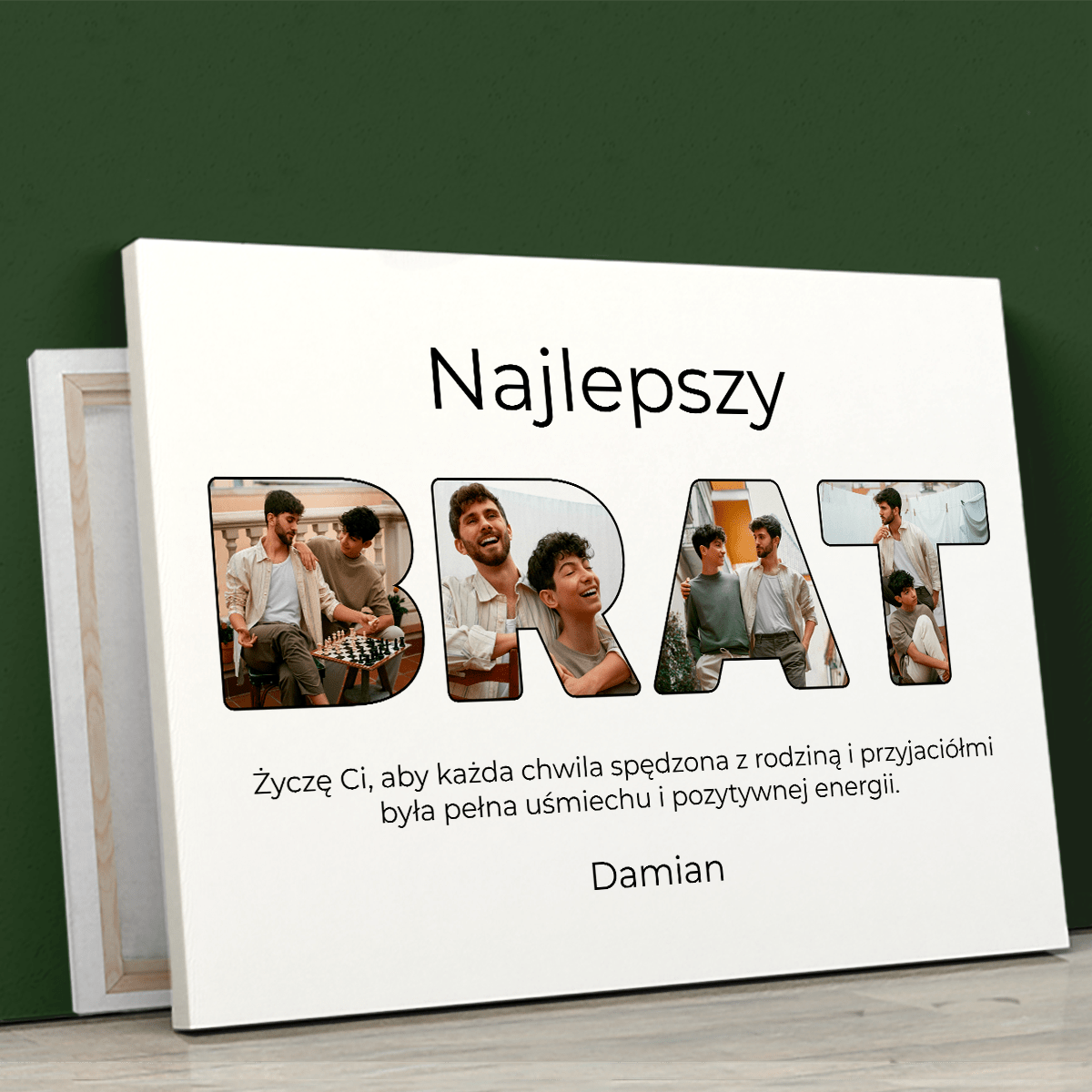 Słowo BRAT kolaż - druk na płótnie, spersonalizowany prezent dla brata - idamell.com