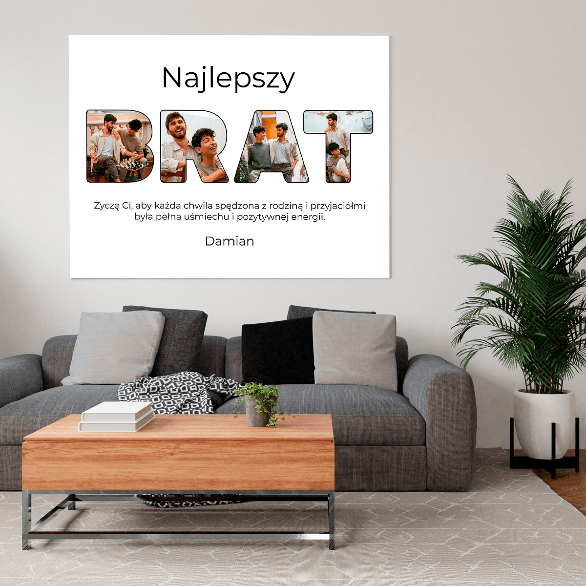 Słowo BRAT kolaż - druk na płótnie, spersonalizowany prezent dla brata - idamell.com