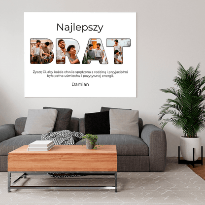 Słowo BRAT kolaż - druk na płótnie, spersonalizowany prezent dla brata - idamell.com