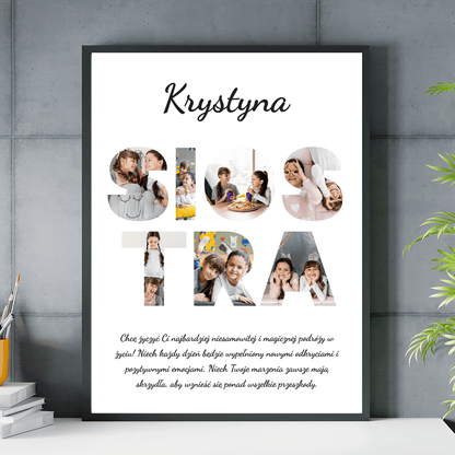 Słowo SIOSTRA - plakat, spersonalizowany prezent dla siostry - idamell.com