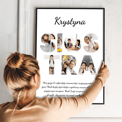 Słowo SIOSTRA - plakat, spersonalizowany prezent dla siostry - idamell.com