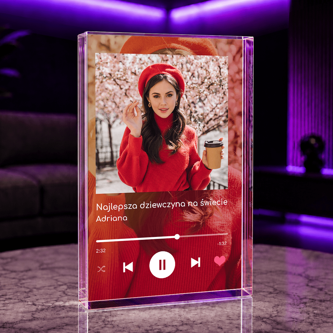 Spotify z gradientem kobieta - Druk na szkle, spersonalizowany prezent dla niej - idamell.com
