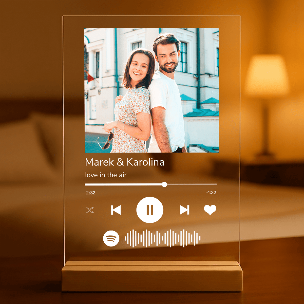 Spotify zakochanych - Druk na szkle, spersonalizowany prezent dla pary - idamell.com
