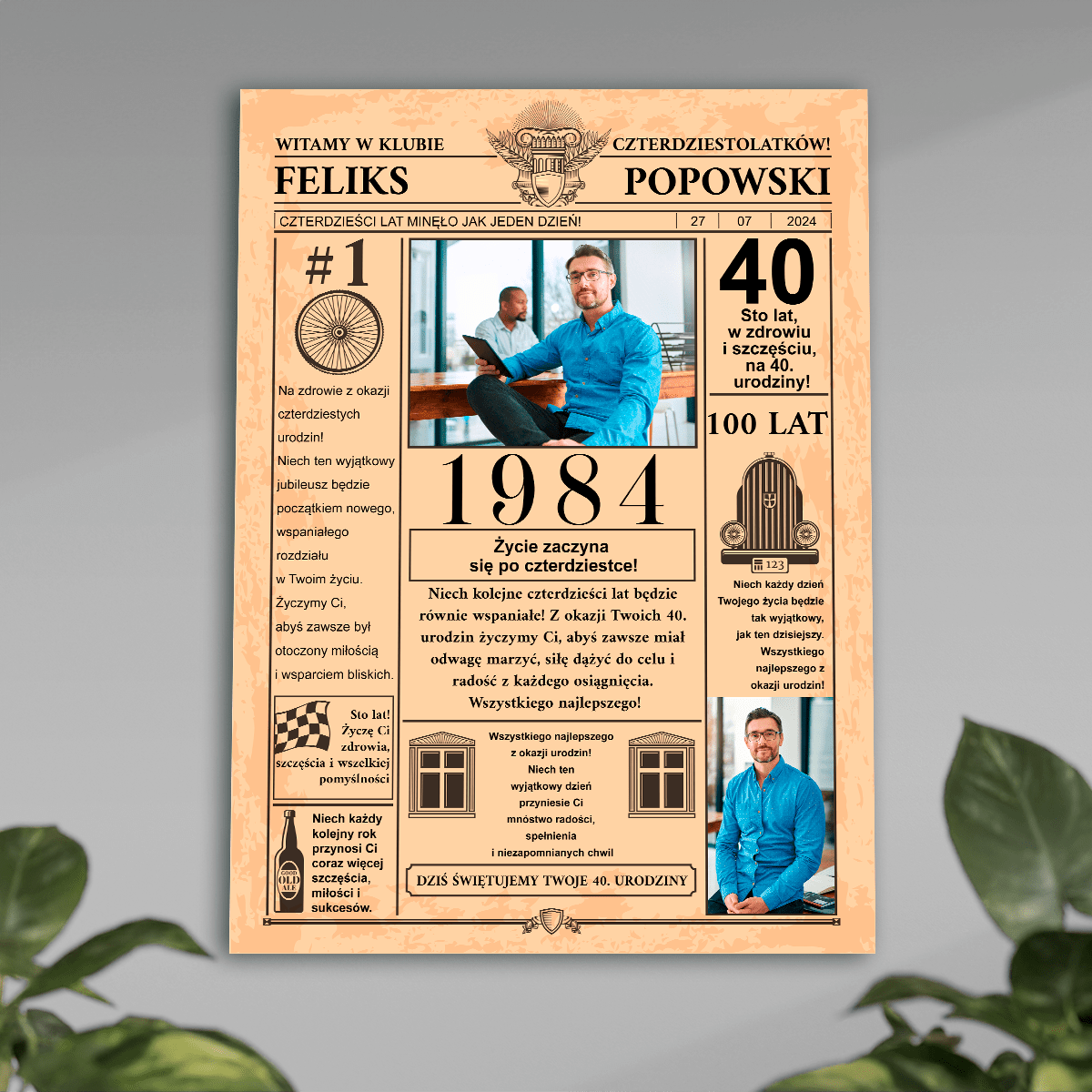 Strona gazety - plakat, spersonalizowany prezent na urodziny - idamell.com