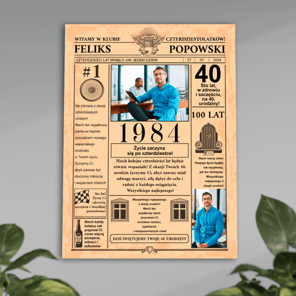 Strona gazety - plakat, spersonalizowany prezent na urodziny - idamell.com