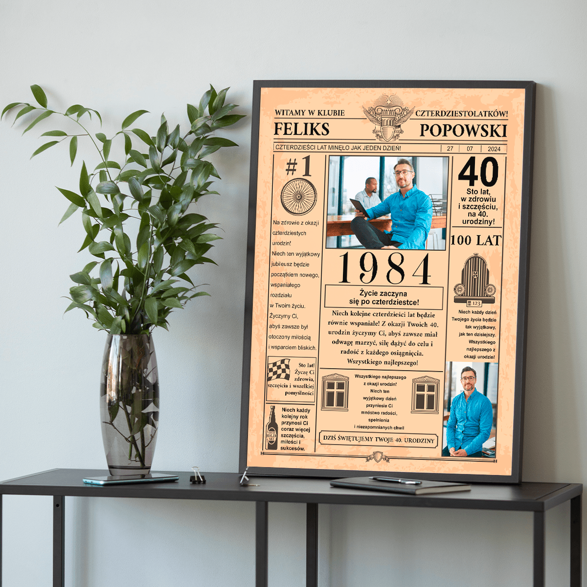 Strona gazety - plakat, spersonalizowany prezent na urodziny - idamell.com